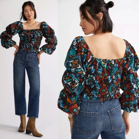 NWT Anthropologie Porridge Red Motif Multi Tiered Boho Poplin Blouse - Picture 3 of 4